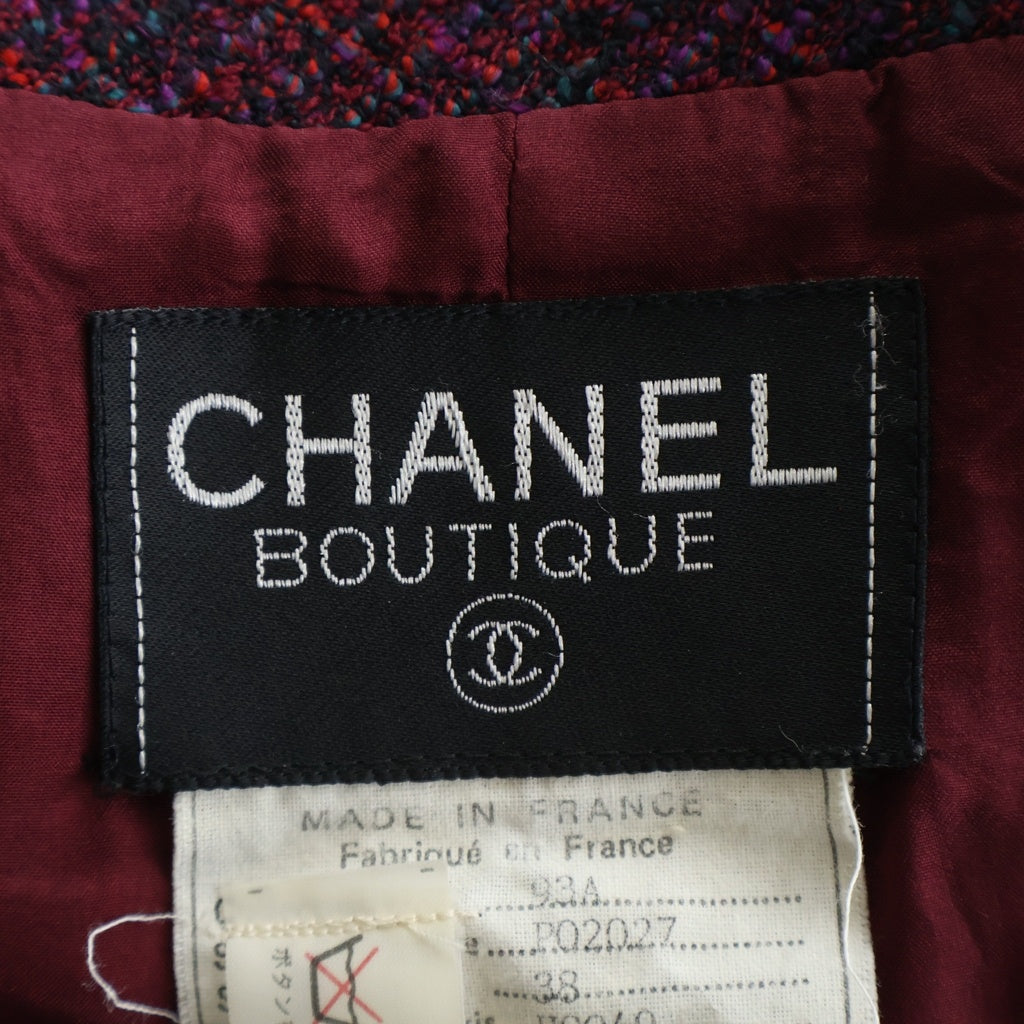 CHANEL(シャネル) 93AW VINTAGE ココマークボタン ウールツイードコート ダブルブレスト アクリル フランス製 手書きタグ ワインレッド レディース