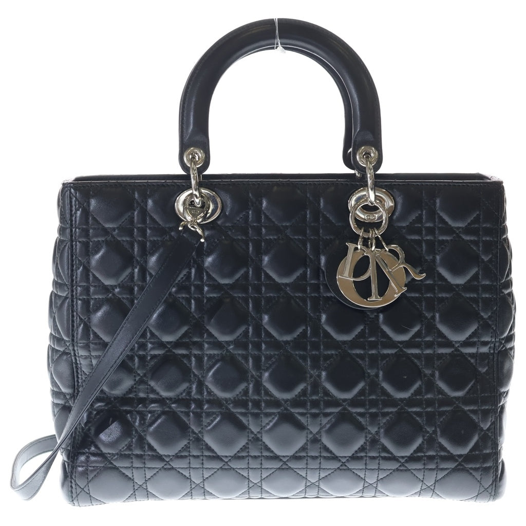 Christian Dior(クリスチャンディオール) レディディオール カナージュラージ ラムスキン シルバー金具 2WAY ハンドバッグ ショルダーバッグ ブラック レディース