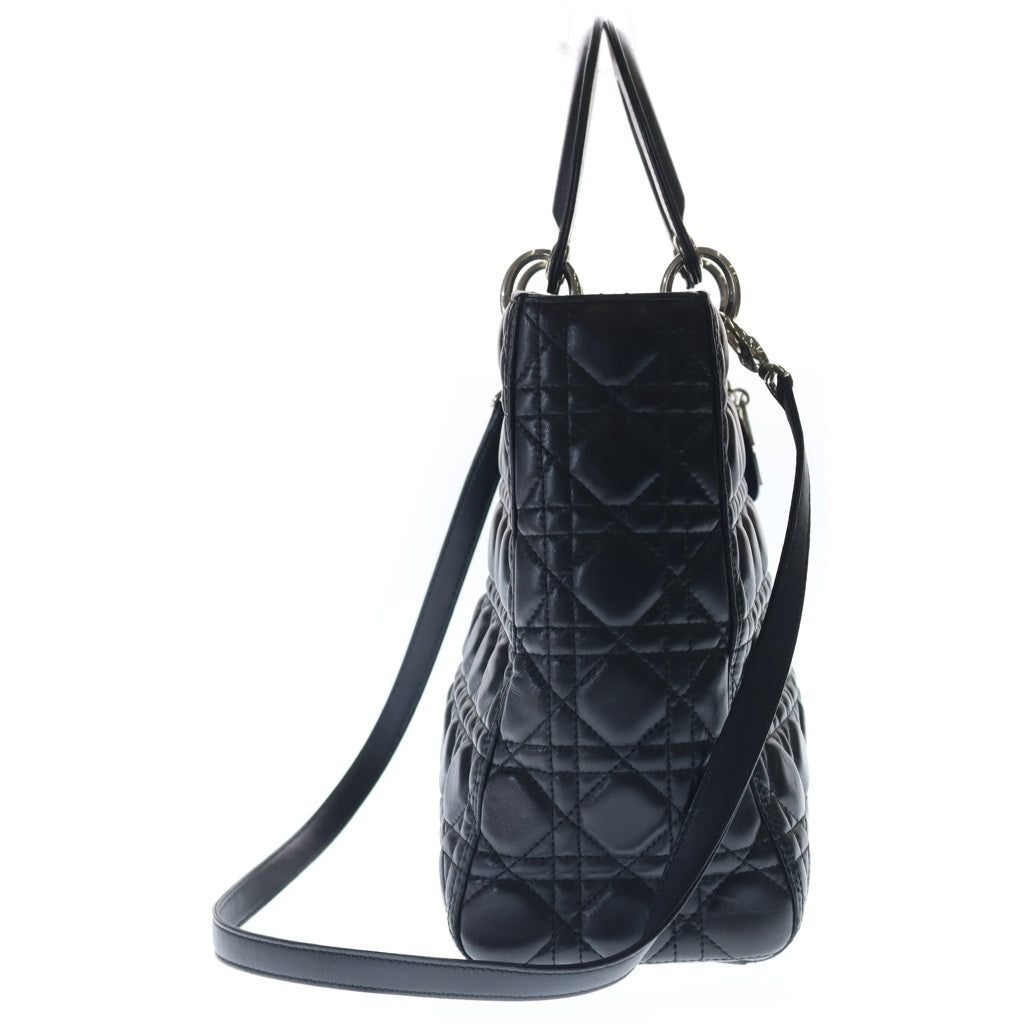 Christian Dior(クリスチャンディオール) レディディオール カナージュラージ ラムスキン シルバー金具 2WAY ハンドバッグ ショルダーバッグ ブラック レディース