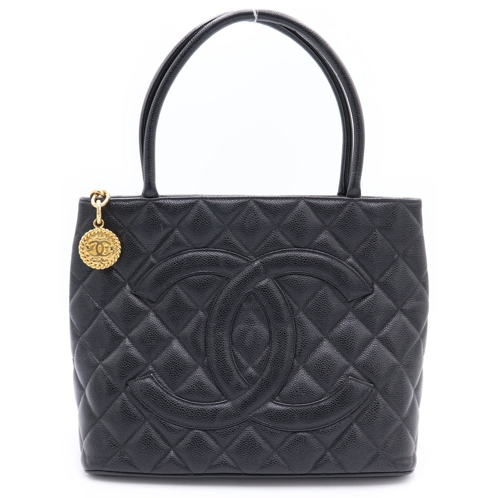 CHANEL(シャネル) 復刻トートバッグ ハンドバッグ ブラック キャビアスキン ゴールド金具 レディース