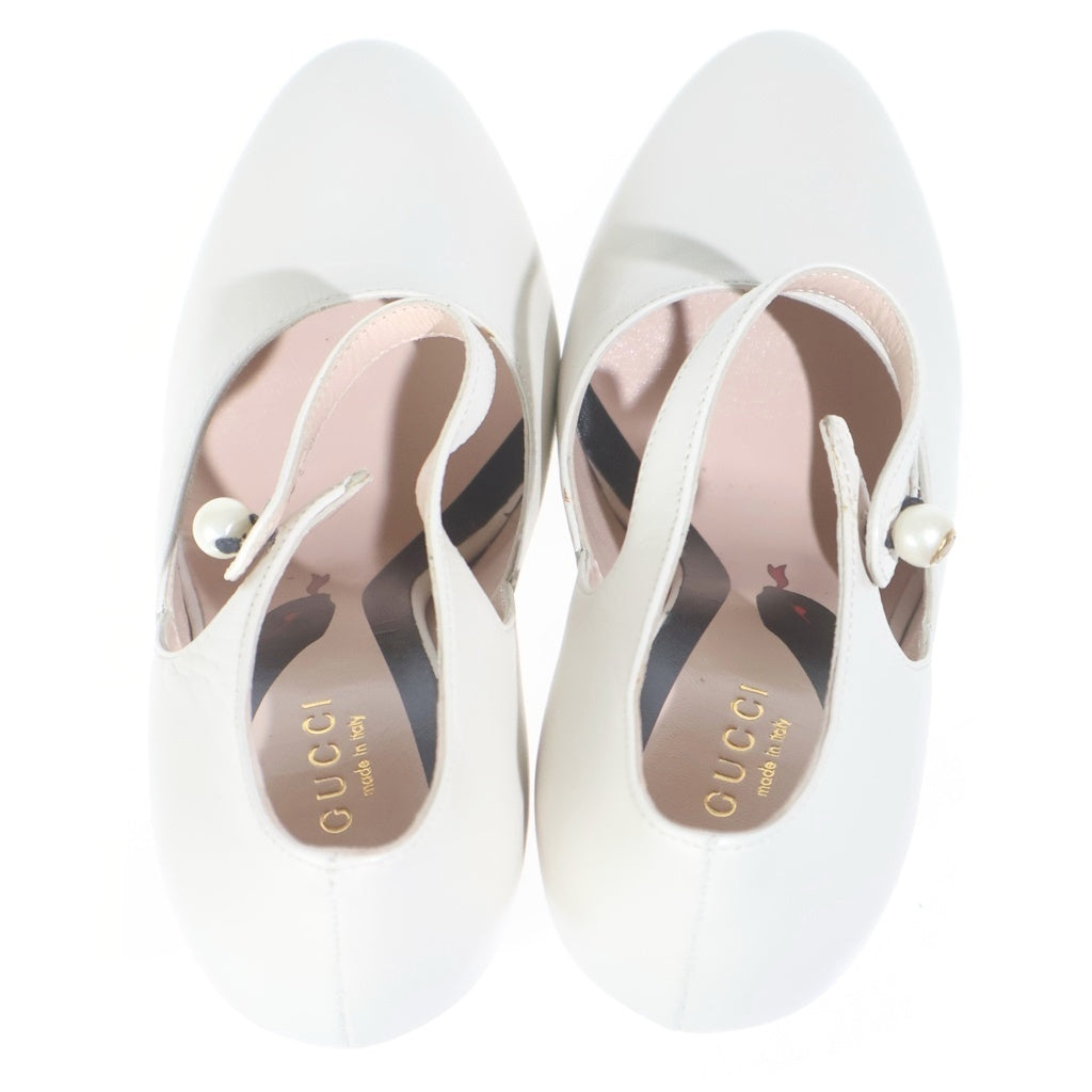 GUCCI(グッチ) レザー ヒール 厚底 パンプス アンクルストラップ #35 ホワイト レディース