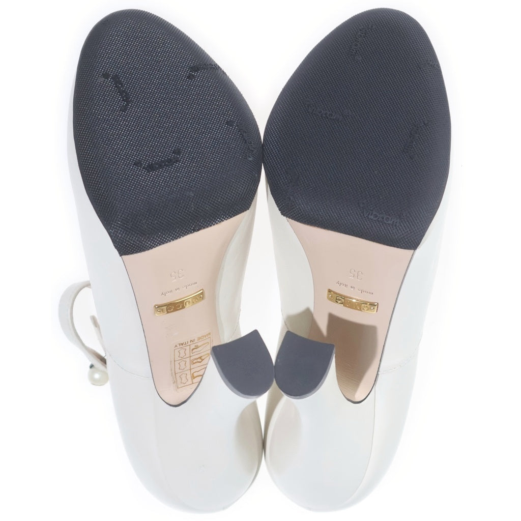 GUCCI(グッチ) レザー ヒール 厚底 パンプス アンクルストラップ #35 ホワイト レディース