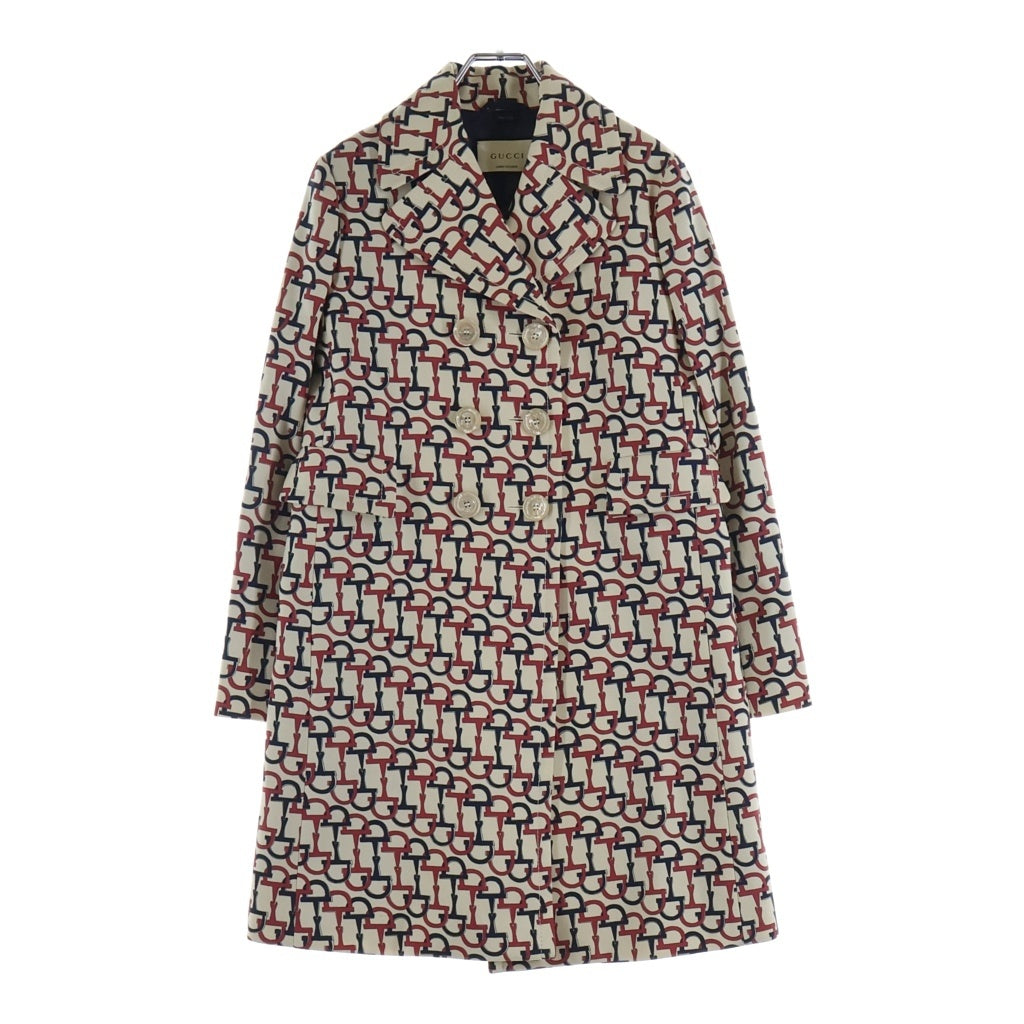 GUCCI(グッチ) ホースビット ウール ライトジャケット トレンチコート ロングコート #38 アイボリー/ネイビー/レッド レディース
