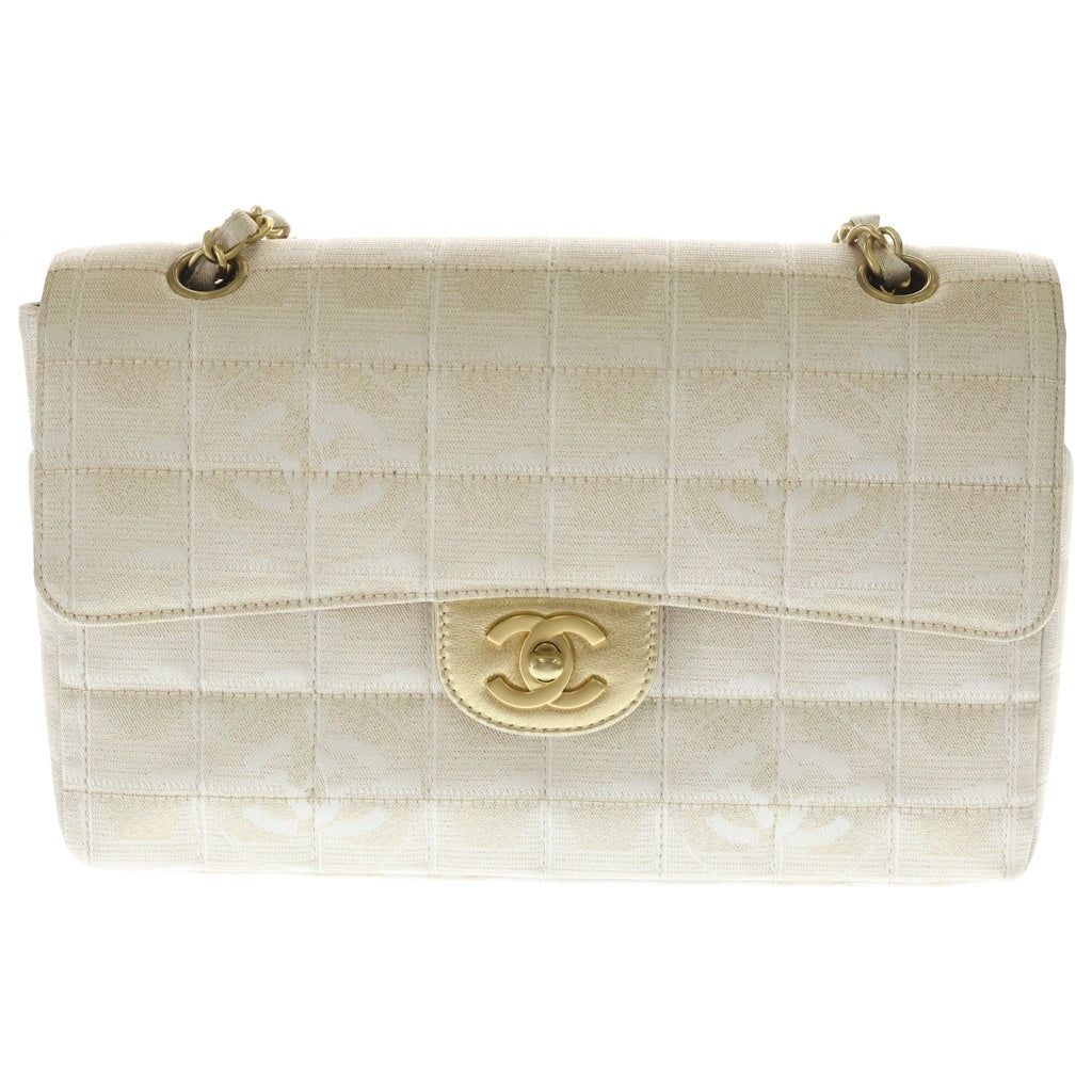 CHANEL(シャネル) ニュートラベルライン チェーンショルダー チョコバー ココマーク ゴールド金具 ナイロン ベージュ レディース
