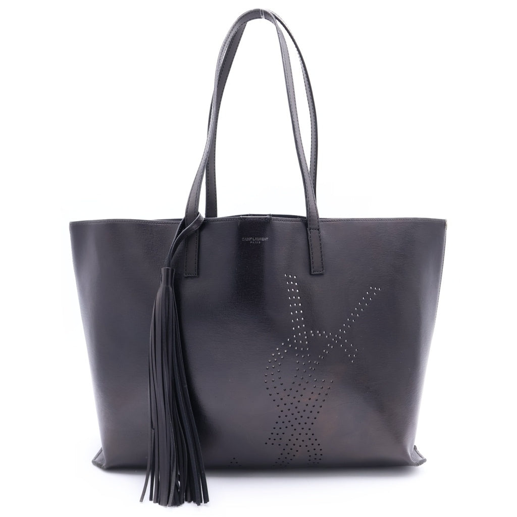 SAINT LAURENT PARIS(サンローランパリ) ロゴパンチングフリンジトートバッグ ハンドバッグ ブラック レザー 396906 レディース