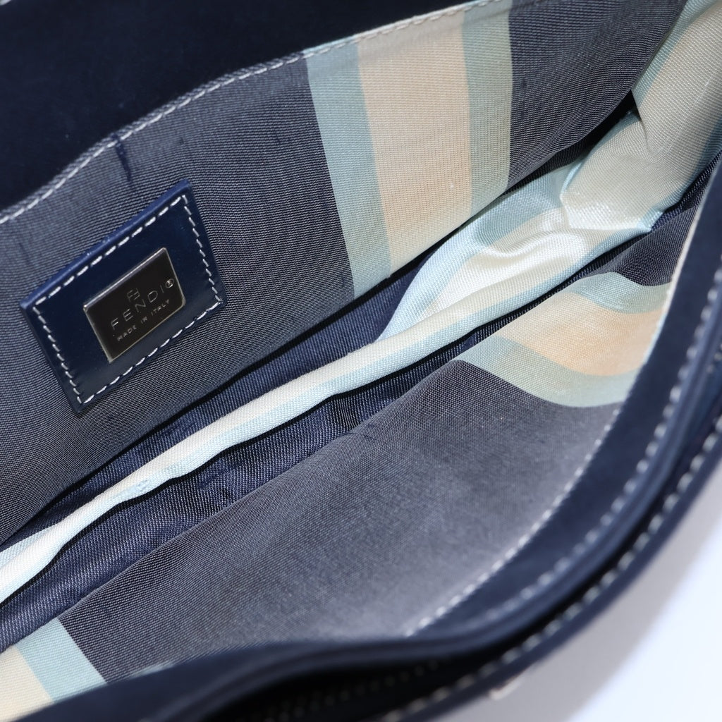 FENDI(フェンディ) マーブル マンマバケット ワンショルダーバッグ ハンドバッグ ネイビー キャンバス シルバー金具 レディース