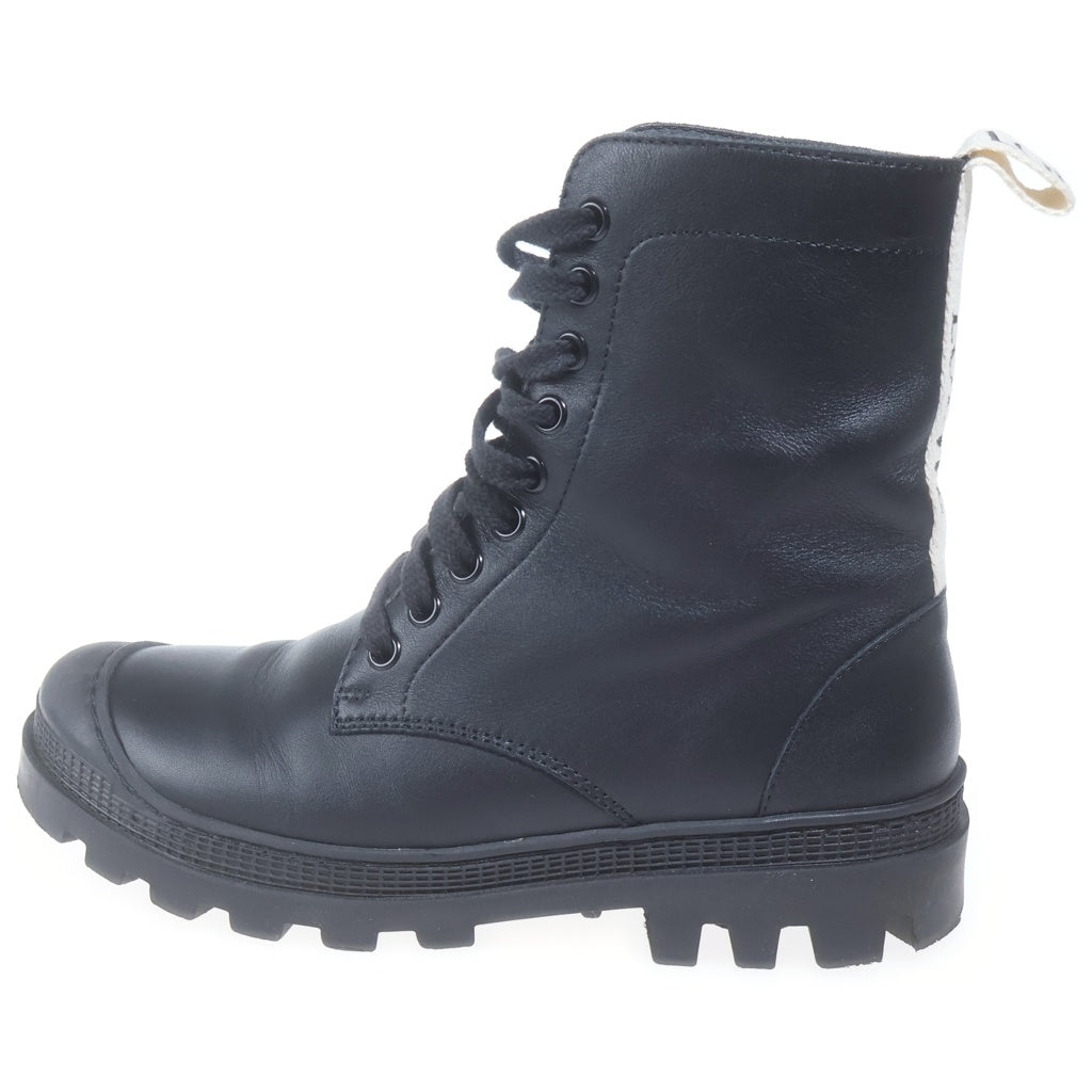 LOEWE(ロエベ) ロゴ コンバット レースアップ レザー ショートブーツ #37 ブラック レディース
