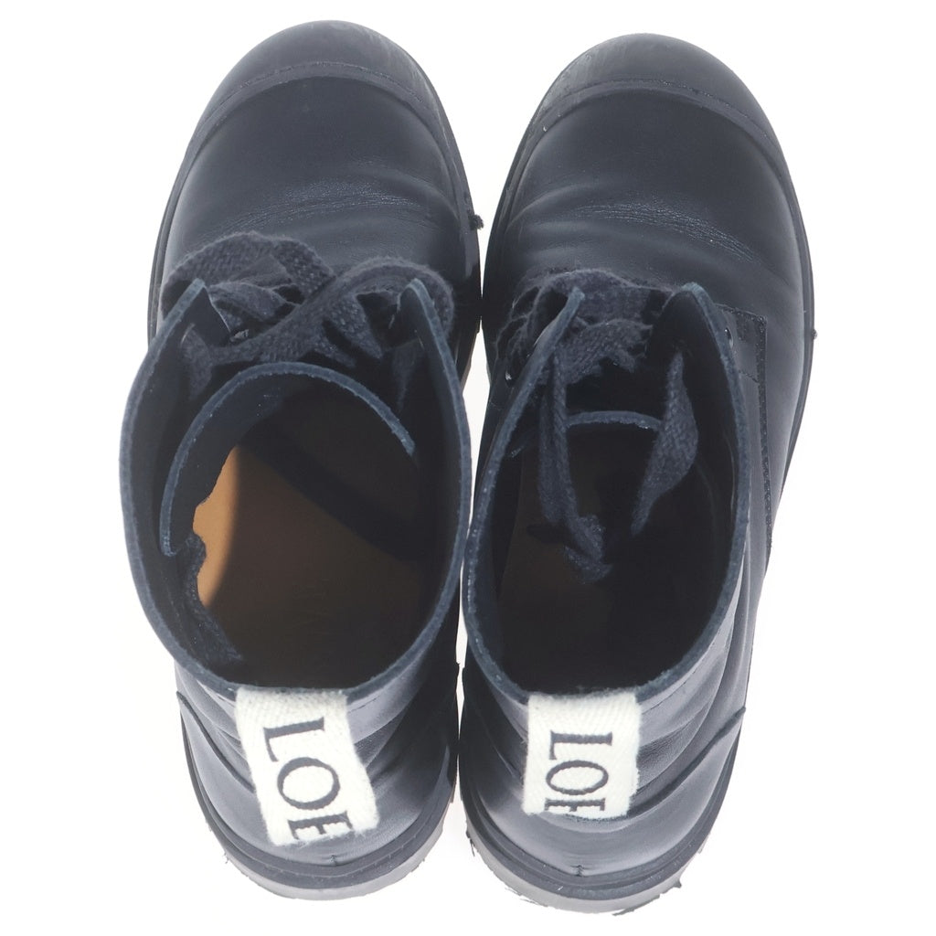 LOEWE(ロエベ) ロゴ コンバット レースアップ レザー ショートブーツ #37 ブラック レディース