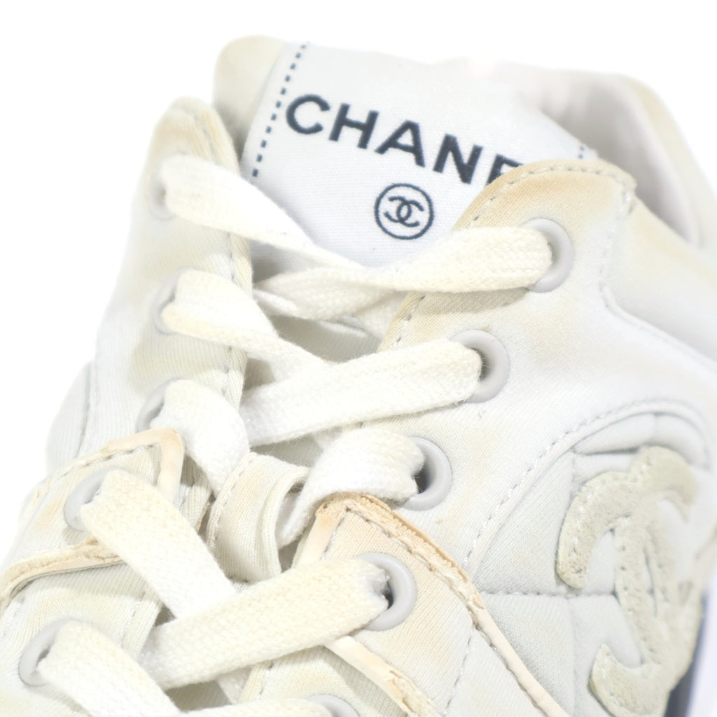 CHANEL(シャネル) ココマーク マトラッセ キルティング スエード レザー ローカット スニーカー シューズ ホワイト G40184 レディース