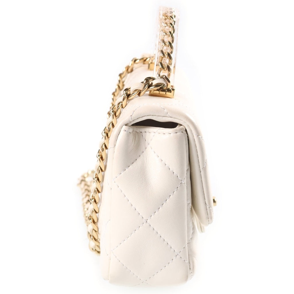 CHANEL(シャネル) マトラッセ クリアハンドル チェーンハンドル 2WAYハンドバッグ ショルダーバッグ ミニバッグ ホワイト ラムスキン AS4847 ゴールド金具 レディース