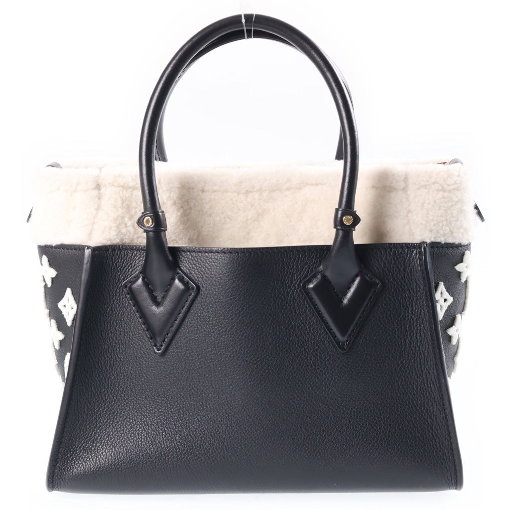 LOUIS VUITTON(ルイヴィトン) モノグラム オンマイサイド PM 2WAYハンドバッグ ショルダーバッグ ブラック×ホワイト レザー×ボア M21024 ゴールド金具 レディース
