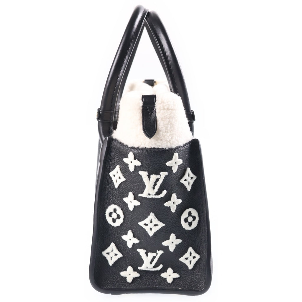 LOUIS VUITTON(ルイヴィトン) モノグラム オンマイサイド PM 2WAYハンドバッグ ショルダーバッグ ブラック×ホワイト レザー×ボア M21024 ゴールド金具 レディース