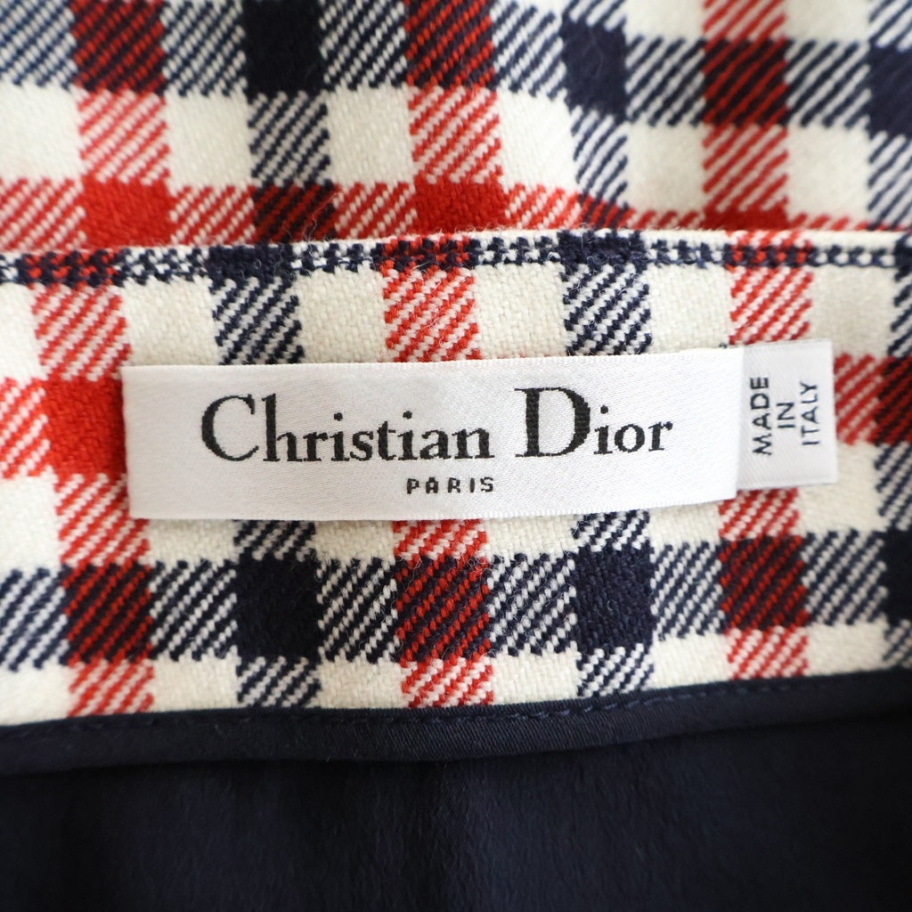 Christian Dior(クリスチャンディオール) チェック柄 シルク/ウール スカート ホワイト/レッド レディース 221J36A1003