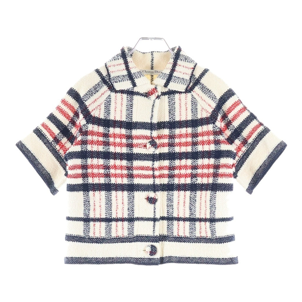 Christian Dior(クリスチャンディオール) 22AW チェック柄 テクニカル コットン/ウールニットジャケット ブラック/ホワイト/レッド レディース 224V13AM706