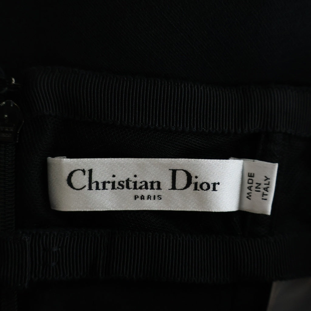 Christian Dior(クリスチャンディオール) 21年 シルク混 ウール サイドジップ ロングフレアスカートブラック レディース 151J21A1166