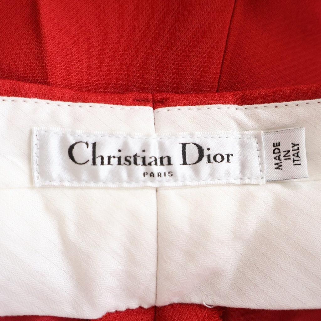 Christian Dior(クリスチャンディオール) センタープレス ウール混合 スラックス トラウザーズ ストレートパンツ レッド レディース 151P19A1166