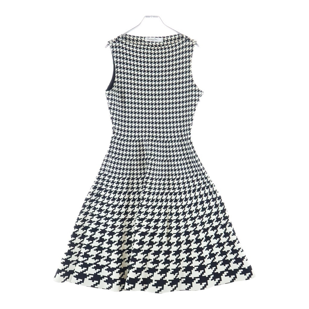 Christian Dior(クリスチャンディオール) 22AW ハウンドトゥース テクニカルニット ノースリーブワンピース ドレス ブラック/ホワイト 214L01AM712 レディース