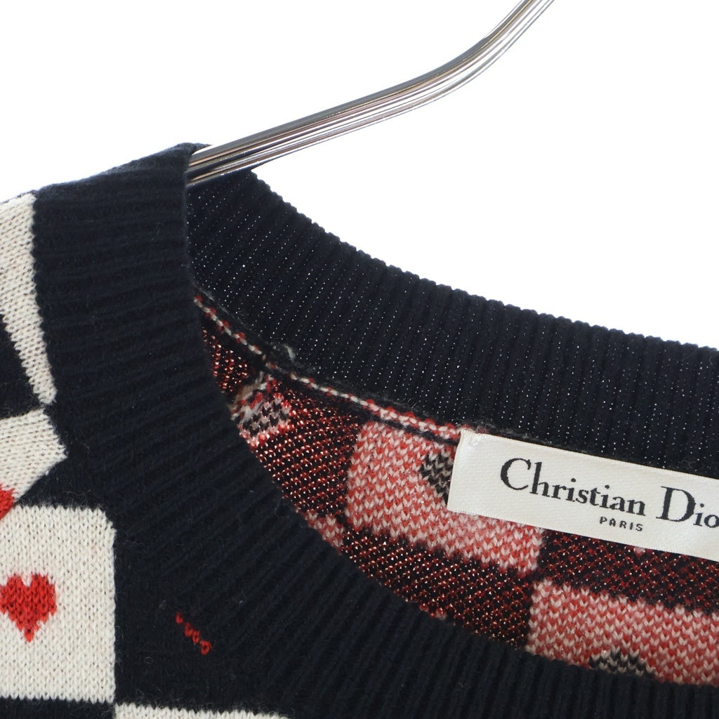 Christian Dior(クリスチャンディオール) ハート/チェック柄 カシミヤニット セーター ホワイト/ブラック/レッド 154S55AM013 レディース