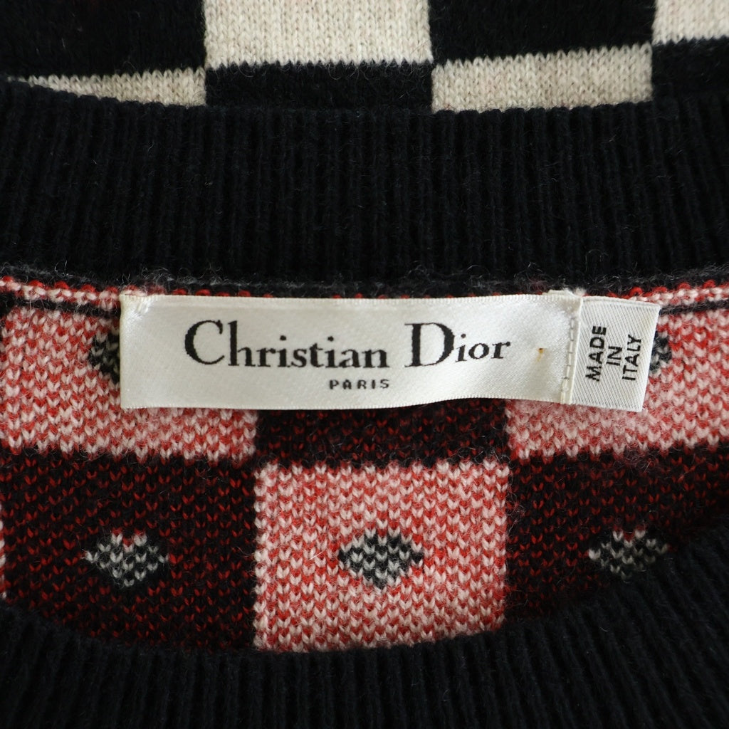 Christian Dior(クリスチャンディオール) ハート/チェック柄 カシミヤニット セーター ホワイト/ブラック/レッド 154S55AM013 レディース