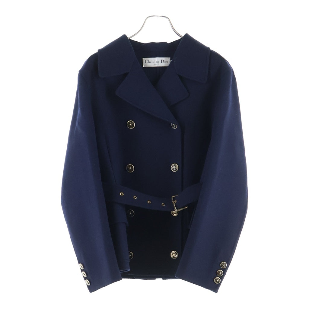 Christian Dior(クリスチャンディオール) スターボタン ラビット混 メルトンウール ダブルブレスト Pコート ジャケット ネイビー レディース 320M26A1116