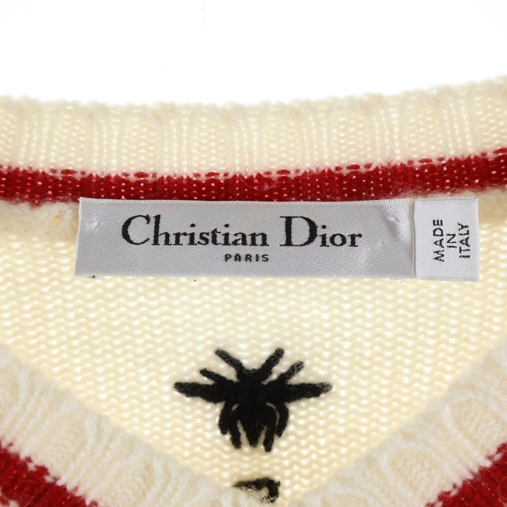 Christian Dior(クリスチャンディオール) 20AW I LOVE YOU 刺繍 Vネック プルオーバー 長袖ニット セーター アイボリー/レッド レディース 054S91AM052