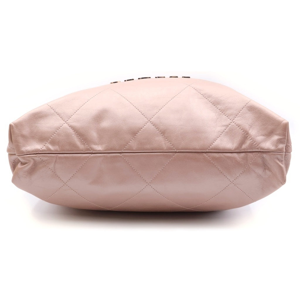 CHANEL(シャネル) シャネル22 スモール チェーンショルダーバッグ カーフスキン レザー ゴールド金具 メタリックピンク AS3980 プレート レディース