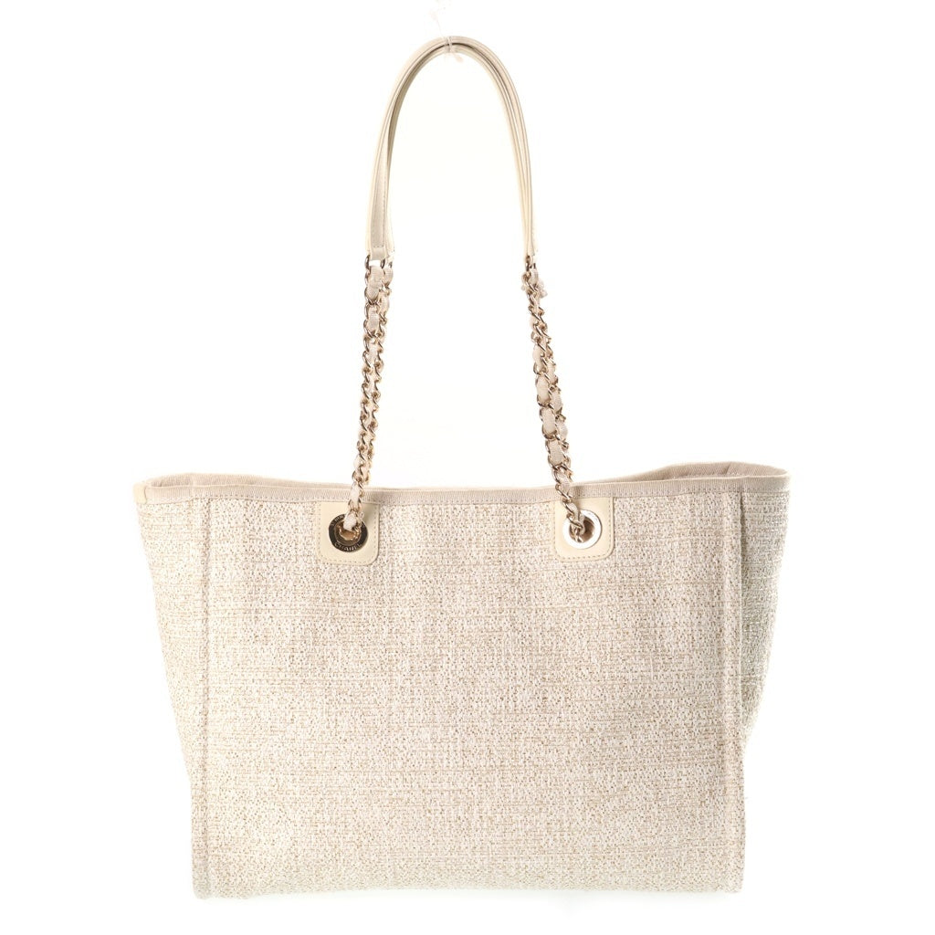 CHANEL(シャネル) ドーヴィルMM 2WAY ハンドバッグ チェーンショルダーバッグ トートバッグ アイボリー レザー×キャンバス AS3351 27番台 ゴールド金具 レディース
