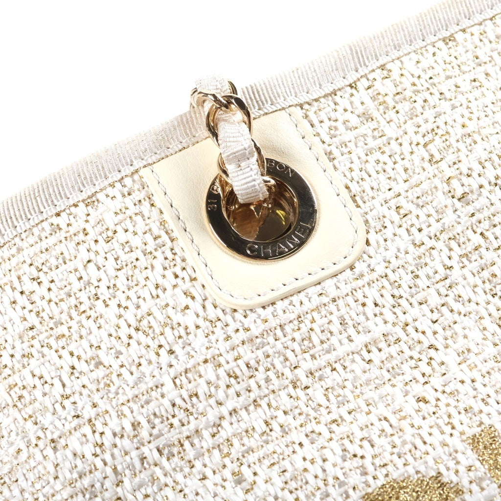 CHANEL(シャネル) ドーヴィルMM 2WAY ハンドバッグ チェーンショルダーバッグ トートバッグ アイボリー レザー×キャンバス AS3351 27番台 ゴールド金具 レディース