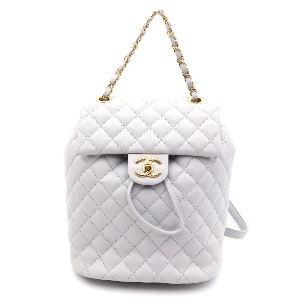 CHANEL(シャネル) マトラッセ バックパック リュック ラムスキン レザー ゴールド金具 グレー 24番台 レディース