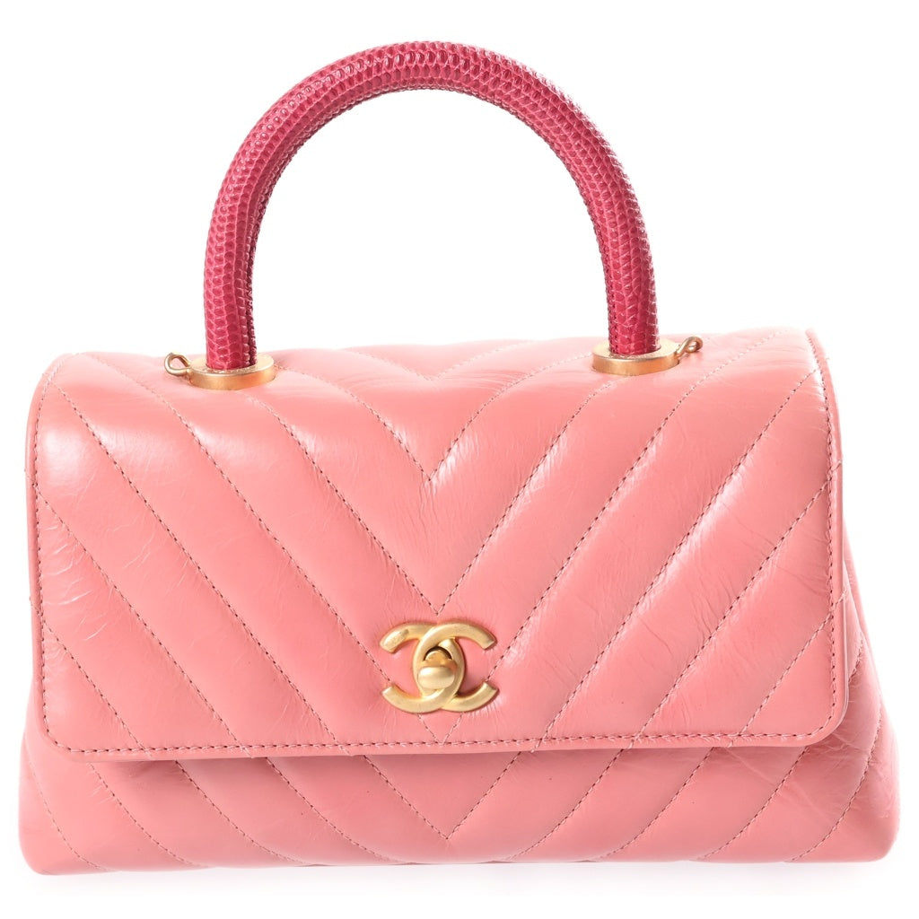 CHANEL(シャネル) ココハンドル ハンド ショルダーバッグ レザーハンドル Vステッチ ゴールド金具 ピンク A92991 25番台 レディース