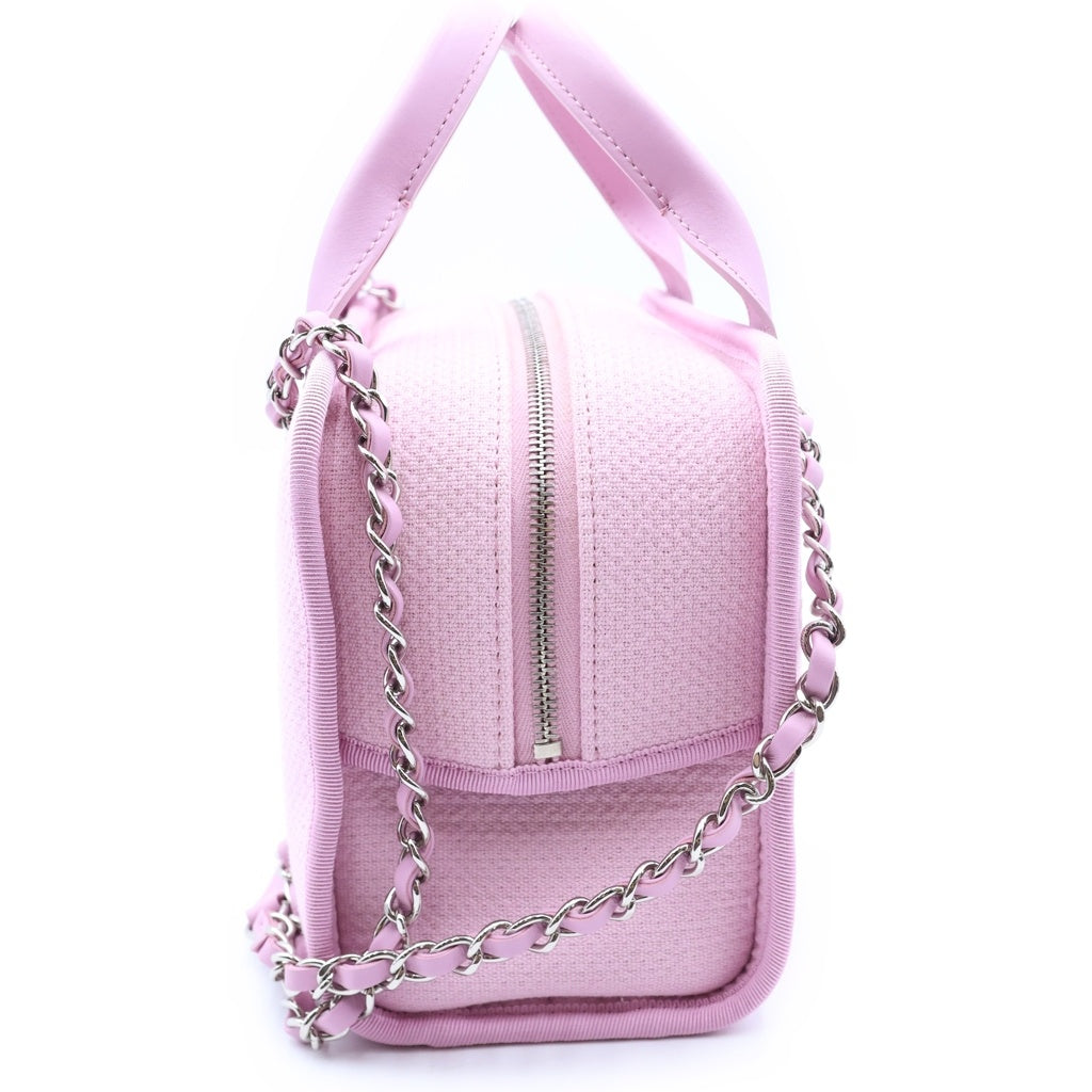 CHANEL(シャネル) ドーヴィル ボーリングバッグ 2WAYハンドバッグ チェーンショルダーバッグ ピンク レザー×キャンバス プレートシリアル A92749 シルバー金具 レディース