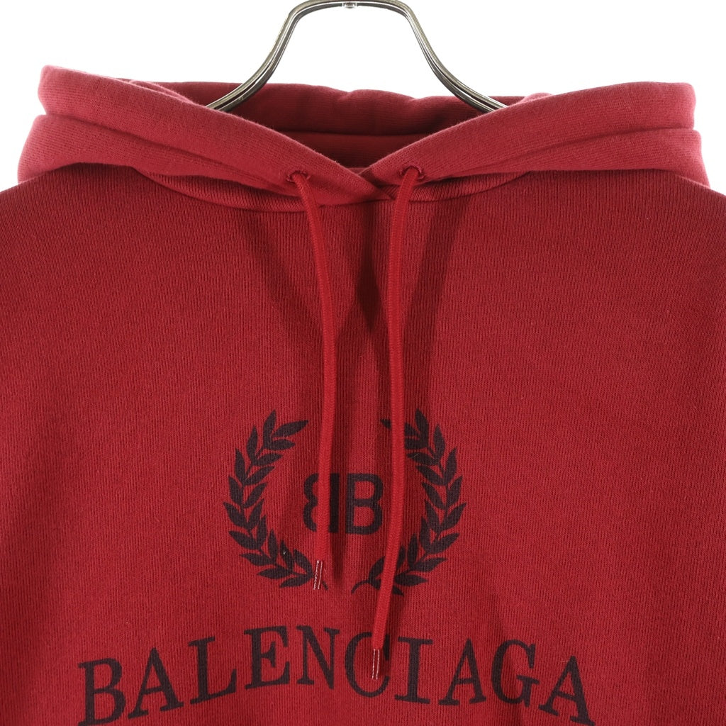 BALENCIAGA(バレンシアガ) 18AW BBロゴプリント オーバーサイズ スウェットプルオーバーパーカー ワインレッド 556111 TDV04