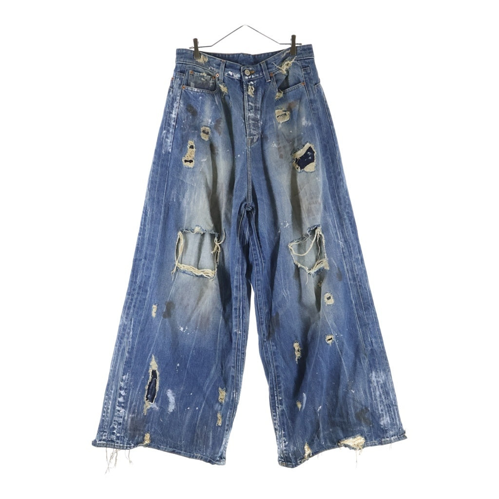 VETEMENTS(ヴェトモン) 24AW TRASHED BIG SHAPE JEANS デストロイ加工 ビッグシェイプ デニムパンツ インディゴ UA65PA885D