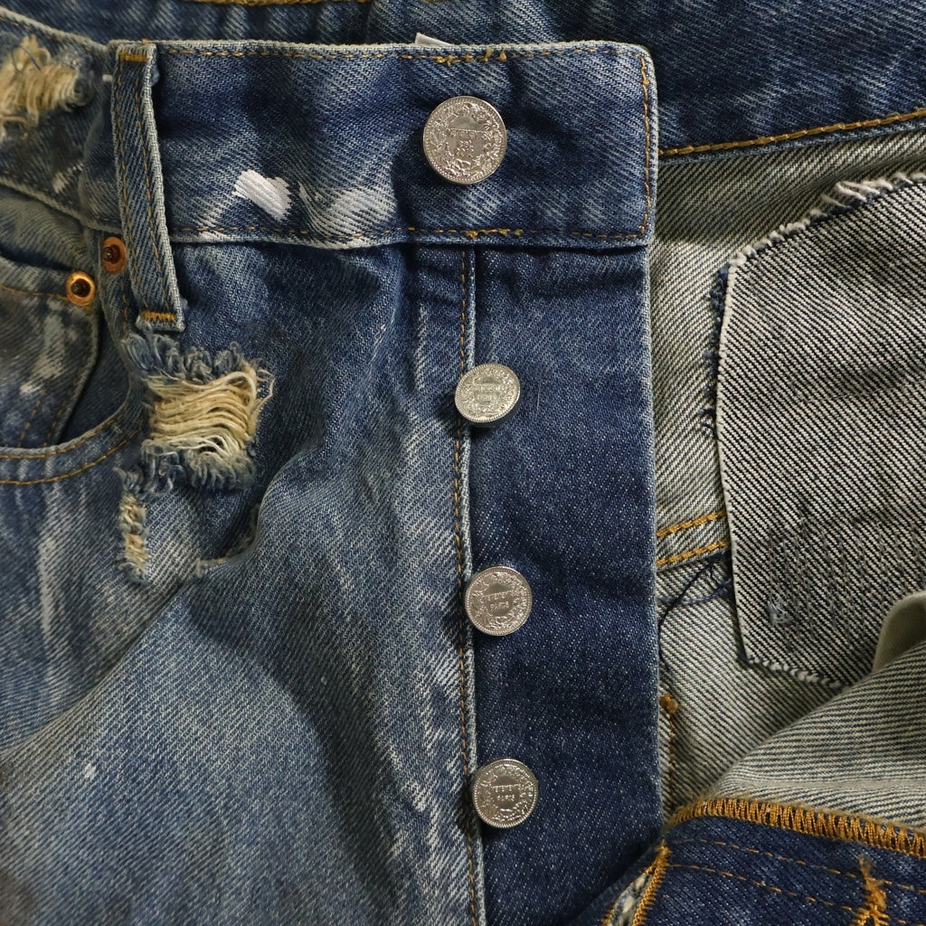 VETEMENTS(ヴェトモン) 24AW TRASHED BIG SHAPE JEANS デストロイ加工 ビッグシェイプ デニムパンツ インディゴ UA65PA885D