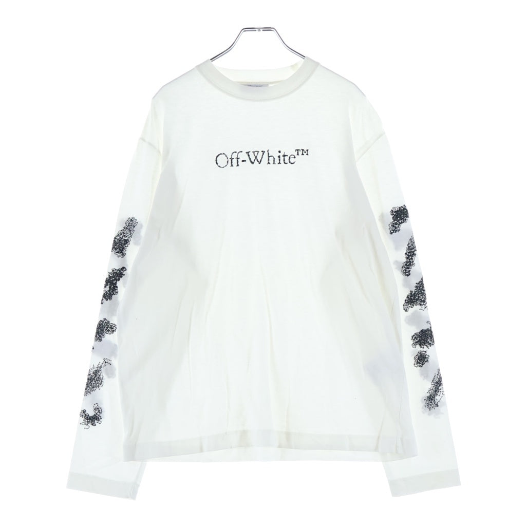 OFF-WHITE(オフホワイト) 23AW フロント/袖刺繍ロゴ 長袖Tシャツ カットソー ホワイト OMAB086F23JER002