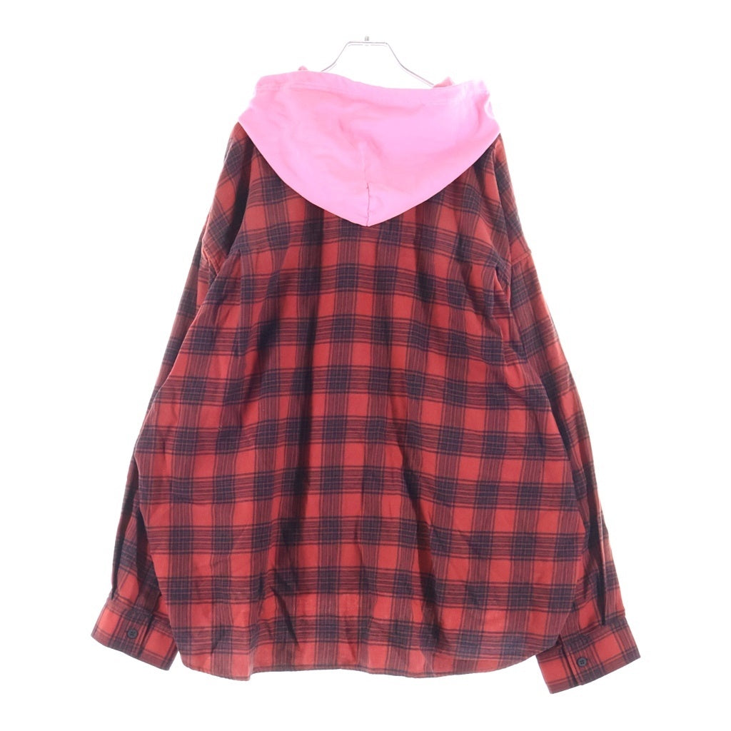 BALENCIAGA(バレンシアガ) HOODED CHECK SHIRT ダメージ加工 フーデッド長袖チェックシャツ レッド/ブラック 746369 TNM25