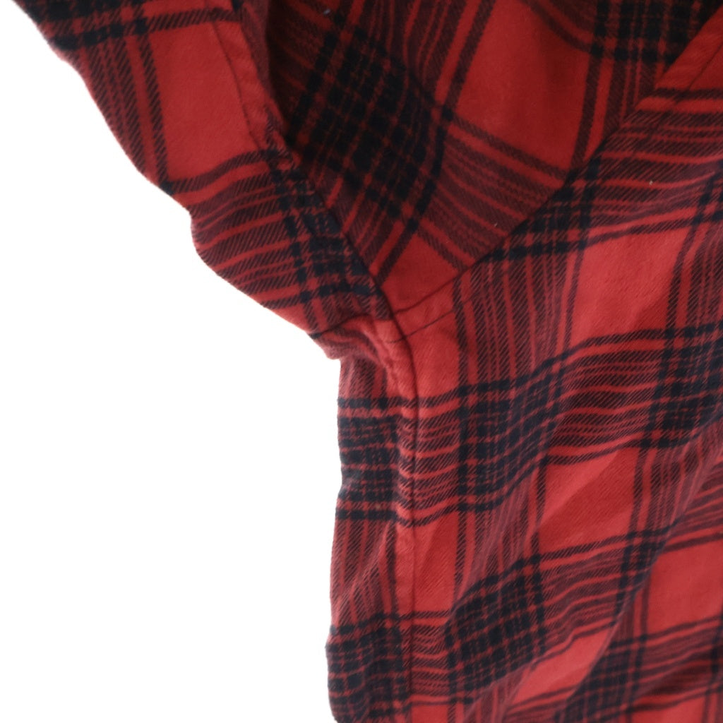 BALENCIAGA(バレンシアガ) HOODED CHECK SHIRT ダメージ加工 フーデッド長袖チェックシャツ レッド/ブラック 746369 TNM25