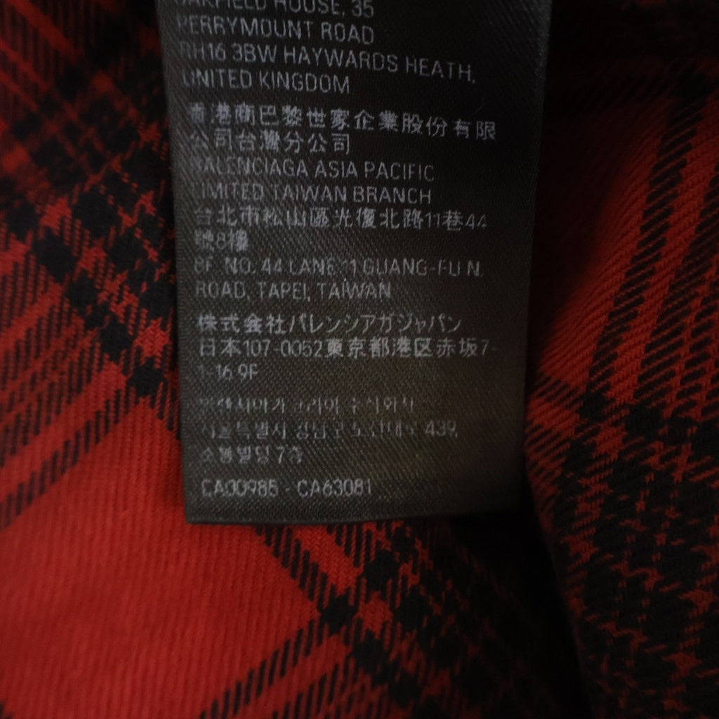 BALENCIAGA(バレンシアガ) HOODED CHECK SHIRT ダメージ加工 フーデッド長袖チェックシャツ レッド/ブラック 746369 TNM25