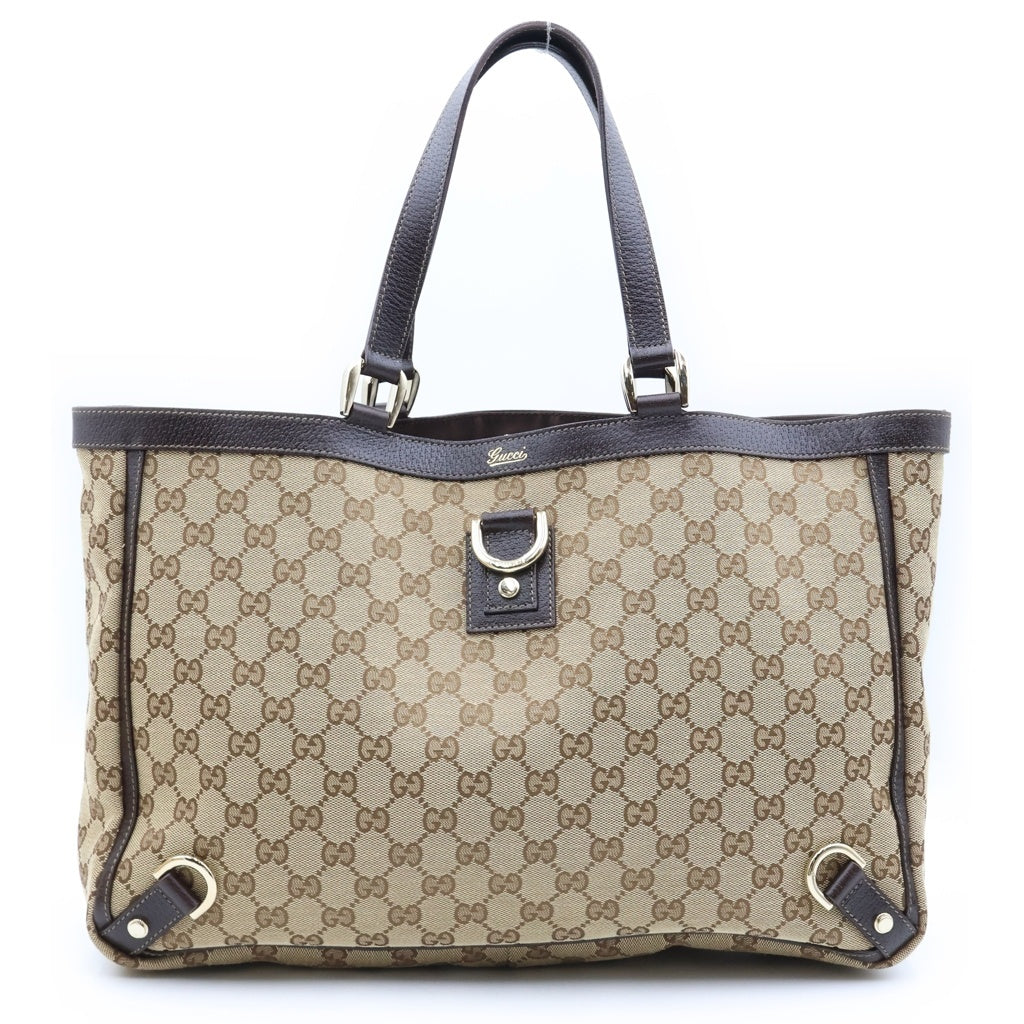 GUCCI(グッチ) アビーライン GGキャンバス トートバッグ ハンドバッグ ベージュ レザー×キャンバス 141472 ゴールド金具 レディース