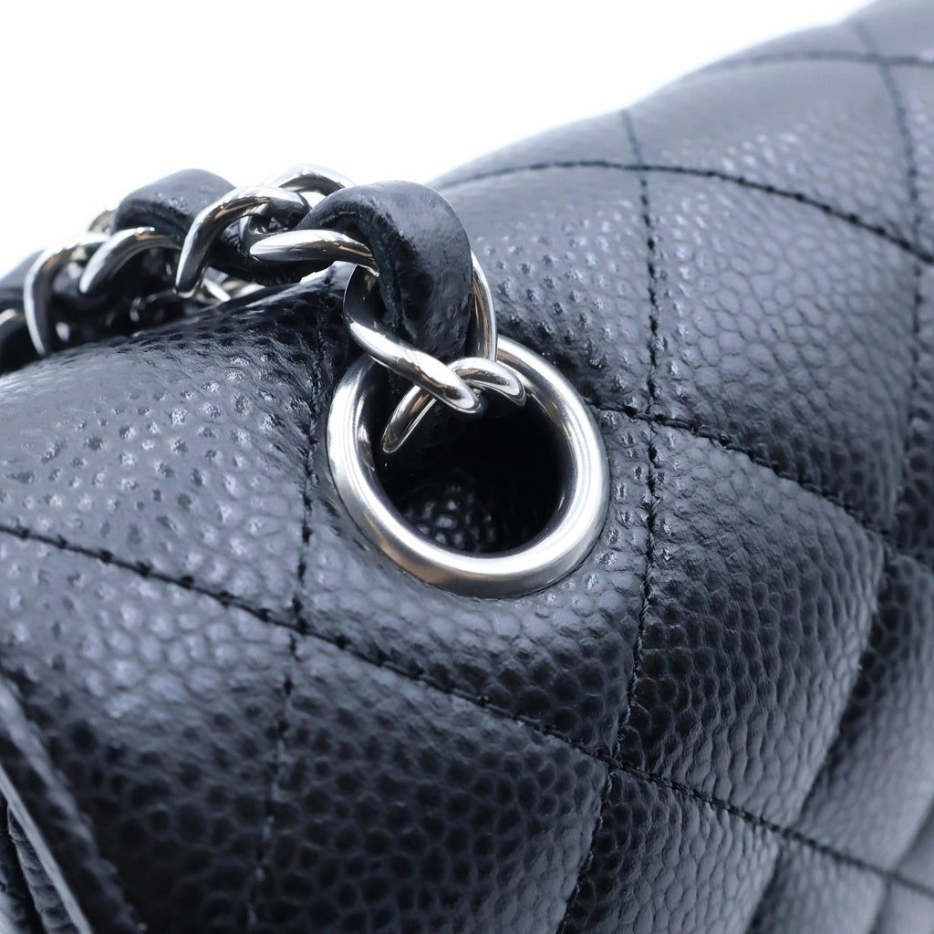 CHANEL(シャネル) マトラッセ23 ダブルフラップ ダブルチェーン ショルダーバッグ ブラック キャビアスキン ランダムプレート ゴールド金具 A01113 レディース