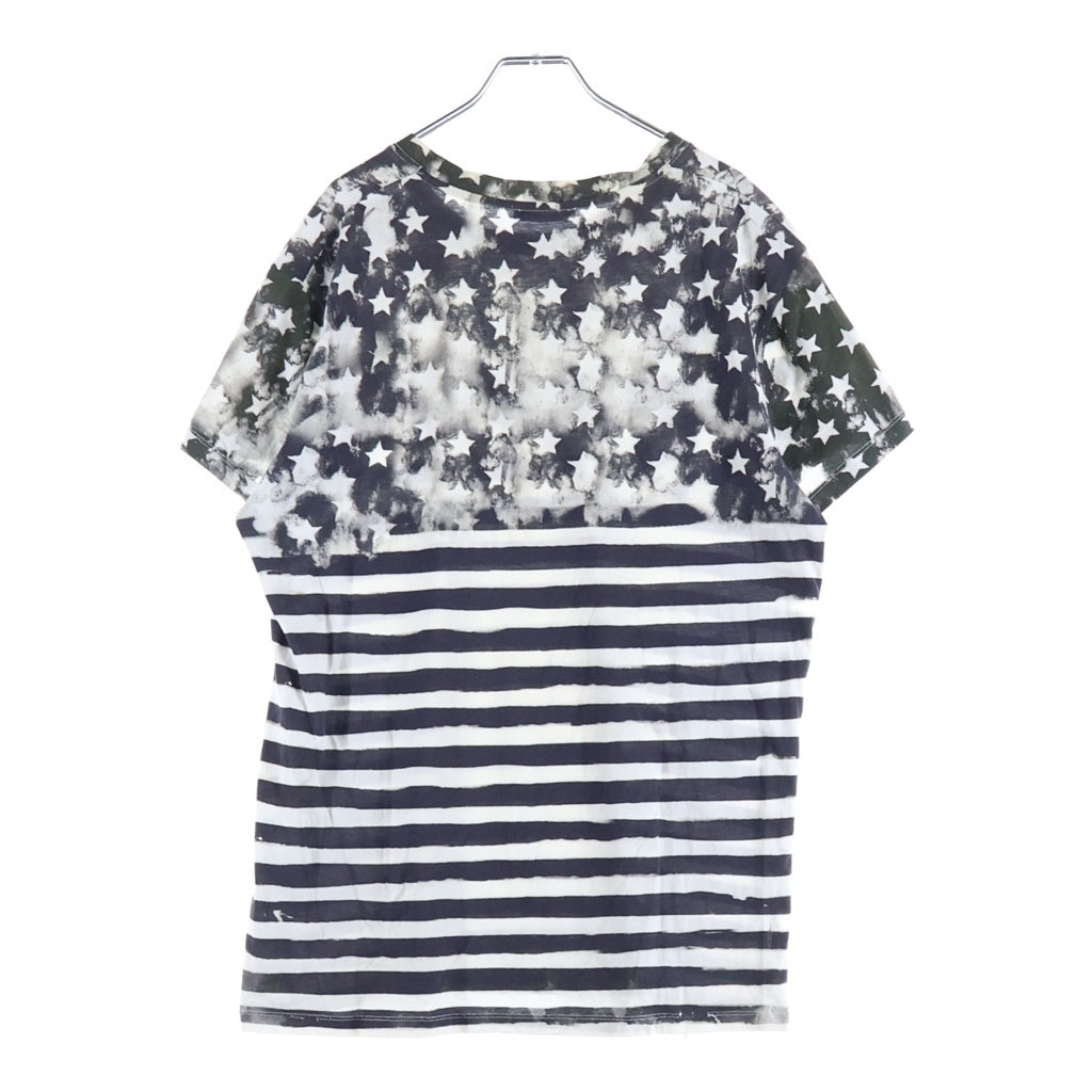 BALMAIN(バルマン) 18SS スター/ボーダー 総柄プリント 半袖Tシャツ カットソー ホワイト/ブラック S8H8601I093