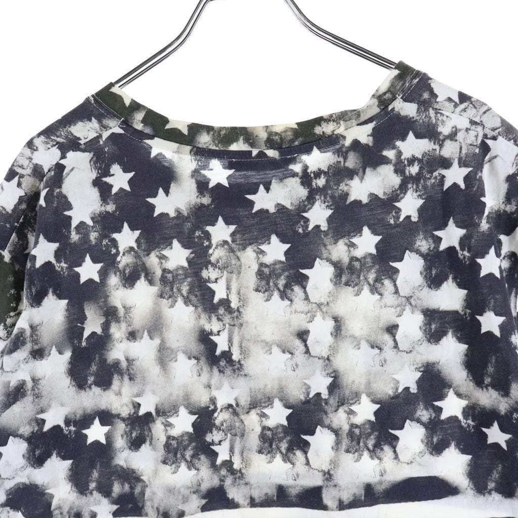 BALMAIN(バルマン) 18SS スター/ボーダー 総柄プリント 半袖Tシャツ カットソー ホワイト/ブラック S8H8601I093