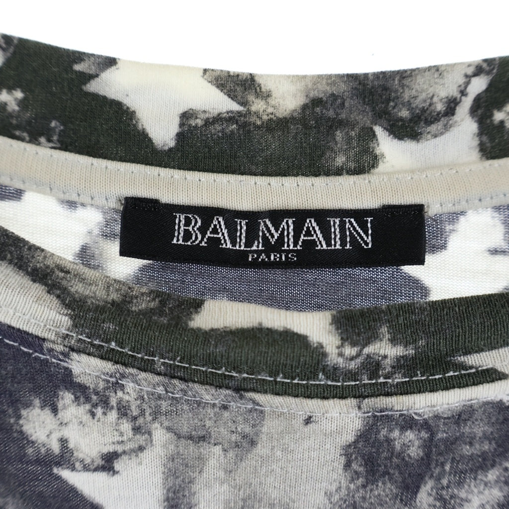 BALMAIN(バルマン) 18SS スター/ボーダー 総柄プリント 半袖Tシャツ カットソー ホワイト/ブラック S8H8601I093