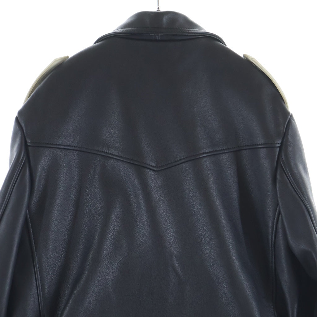 666 LEATHER WEAR(トリプルシックスレザーウェア) ジョニーサンダースカラー ライダースジャケット スティアハイド レザー ブラック/ホワイト LJM-10JTF