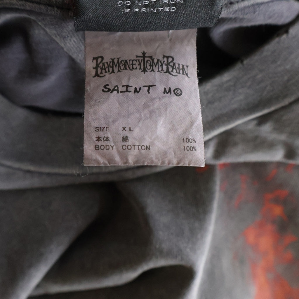 SAINT MICHAEL(セントマイケル) 24SS PTP LS TEE SR TO SS ヴィンテージ加工 プリントロゴ 長袖Tシャツ カットソー ブラック SM-YS8-0000-C50