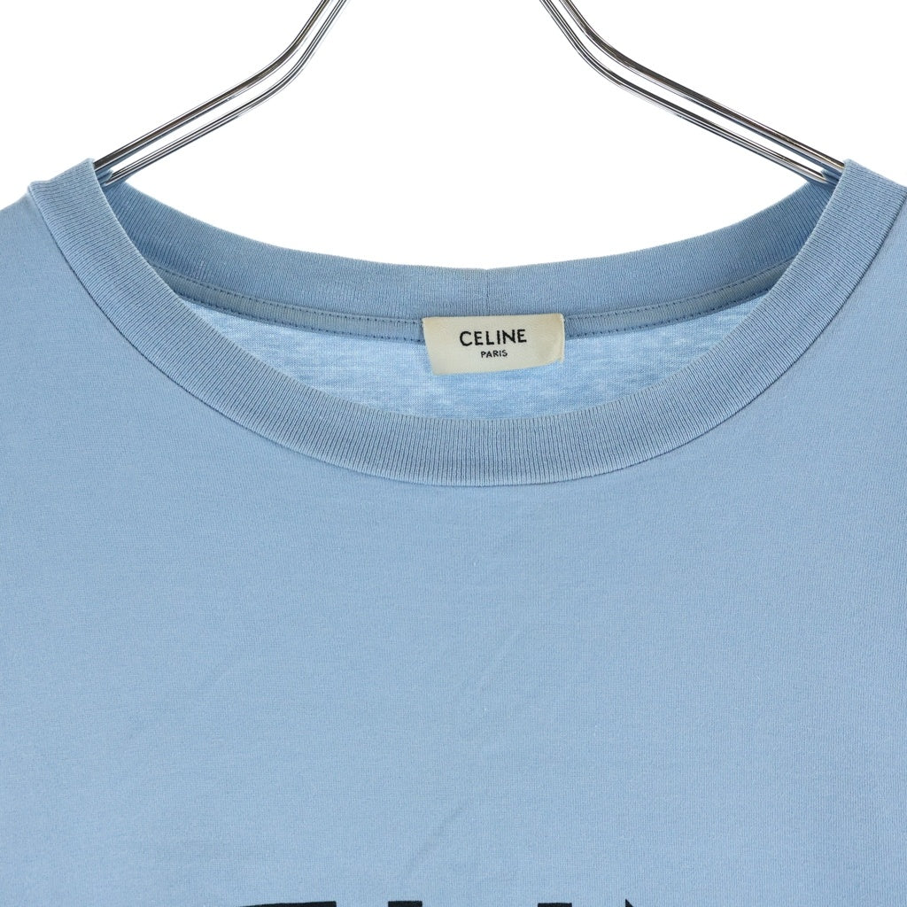 CELINE(セリーヌ) ロゴプリント クルーネック 半袖 Tシャツ カットソー コットン スカイブルー 2X681671Q