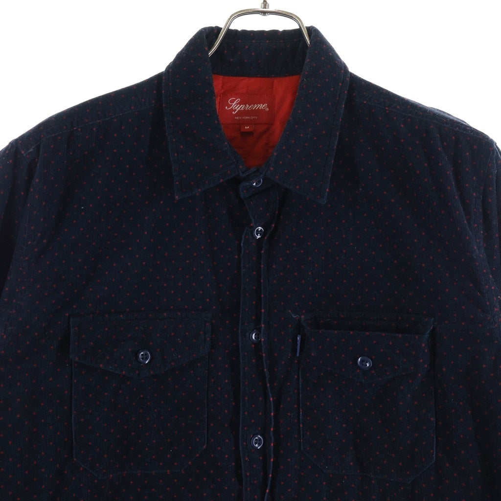 SUPREME(シュプリーム) 13AW Corduroy Polka Dot Quilted Shirt ポルカドット コーデュロイ キルティング 長袖シャツ ネイビー