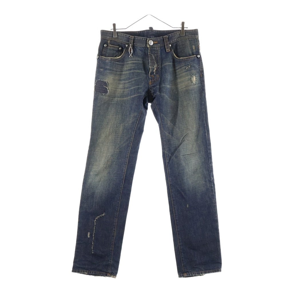 DSQUARED2(ディースクエアード) 05AW SAITH ヴィンテージ加工 スタッズ/チャーム付き ストレートデニムパンツ インディゴ 71P157