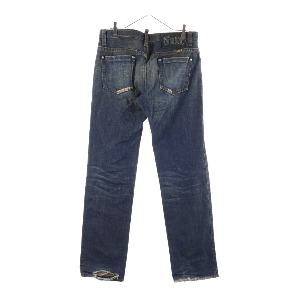 DSQUARED2(ディースクエアード) 05AW SAITH ヴィンテージ加工 スタッズ/チャーム付き ストレートデニムパンツ インディゴ 71P157