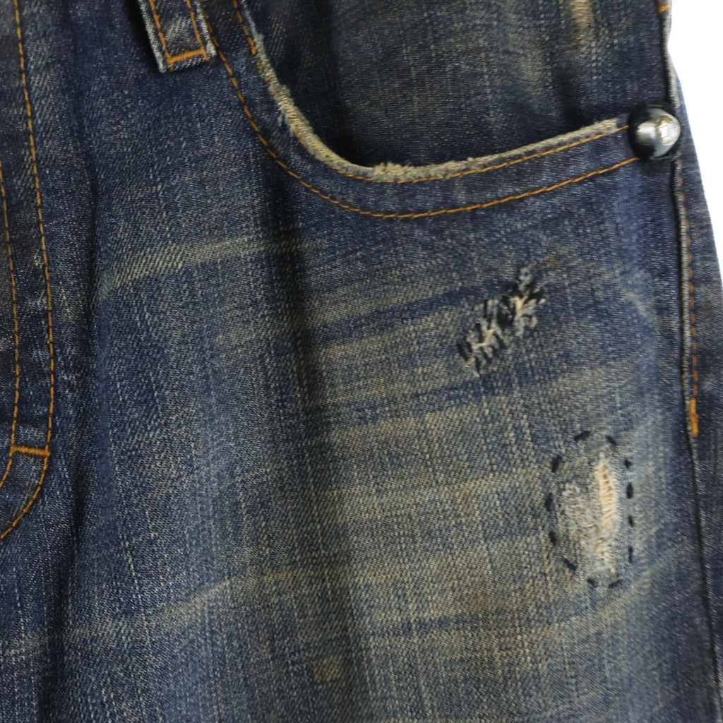 DSQUARED2(ディースクエアード) 05AW SAITH ヴィンテージ加工 スタッズ/チャーム付き ストレートデニムパンツ インディゴ 71P157